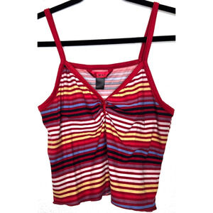Vintage 90s Hot Kiss Tank Top Womens Small Red Striped Cropped Cami Retro Y2K